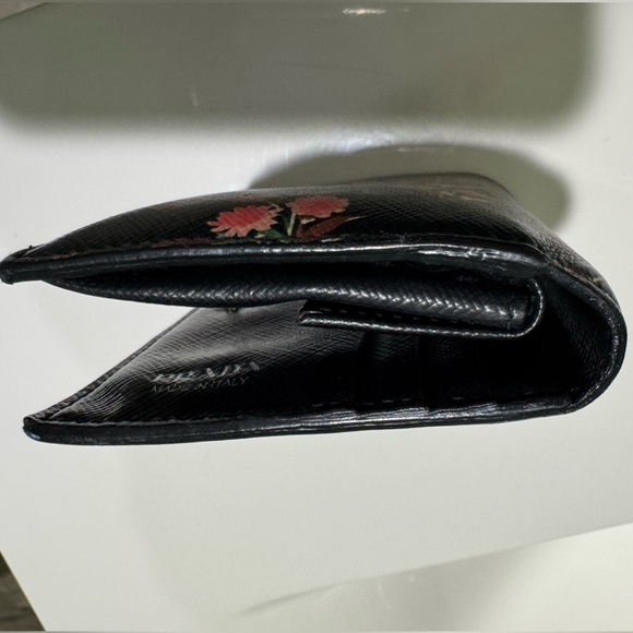 PRADA Saffiano Leather Small Bifold Wallet Black Floral Print - Picture 11 of 14